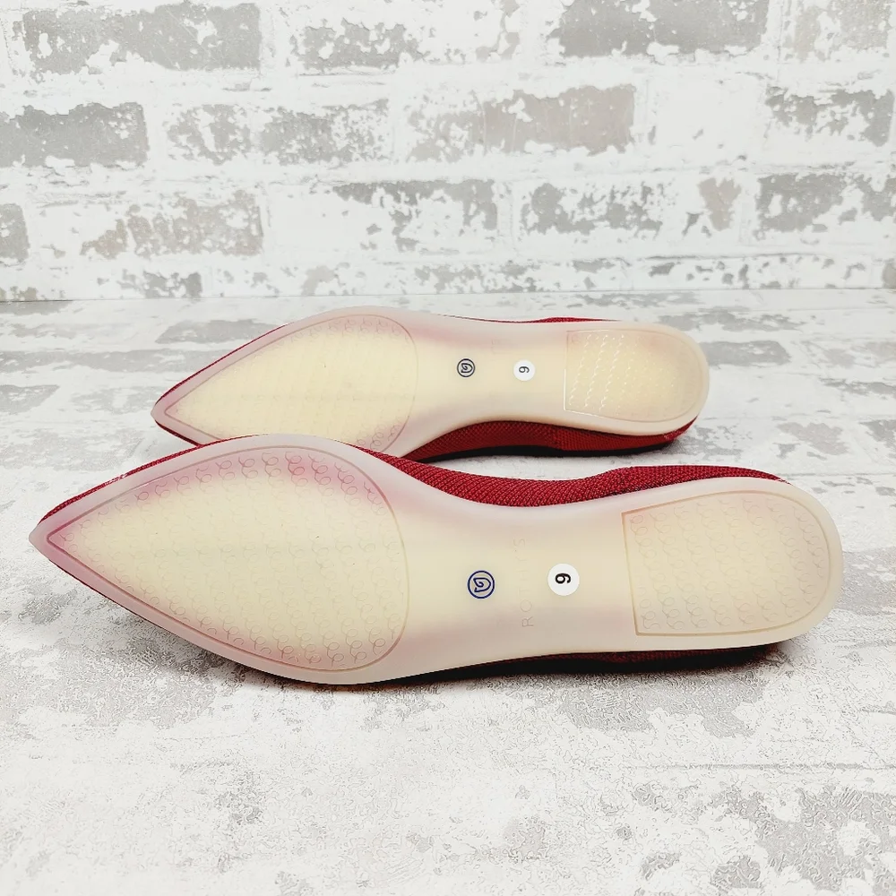 Rothy's Red Pointed Toe Knit Flats with Blue Trim
